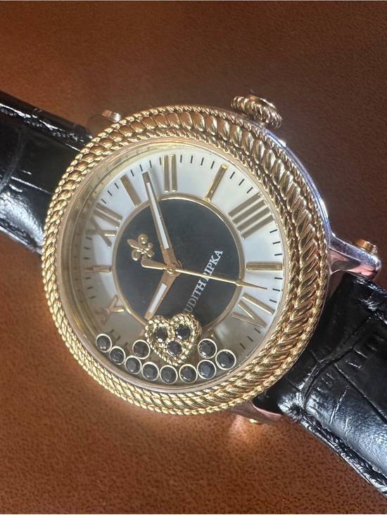 Judith Ripka Accessories - Judith Ripka Floating Crystal Heart Shaker Watch Gold Tone Leather Strap